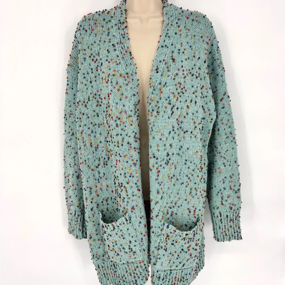 Blakely Over Sized Open Front Cardigan Pockets Polka Dot Multi Color Sz L